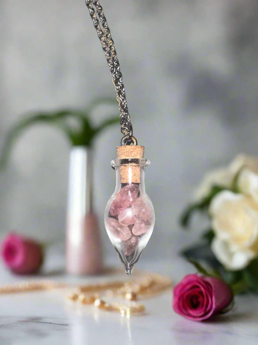 Strawberry Quartz Crystal Tear Drop Pendant
