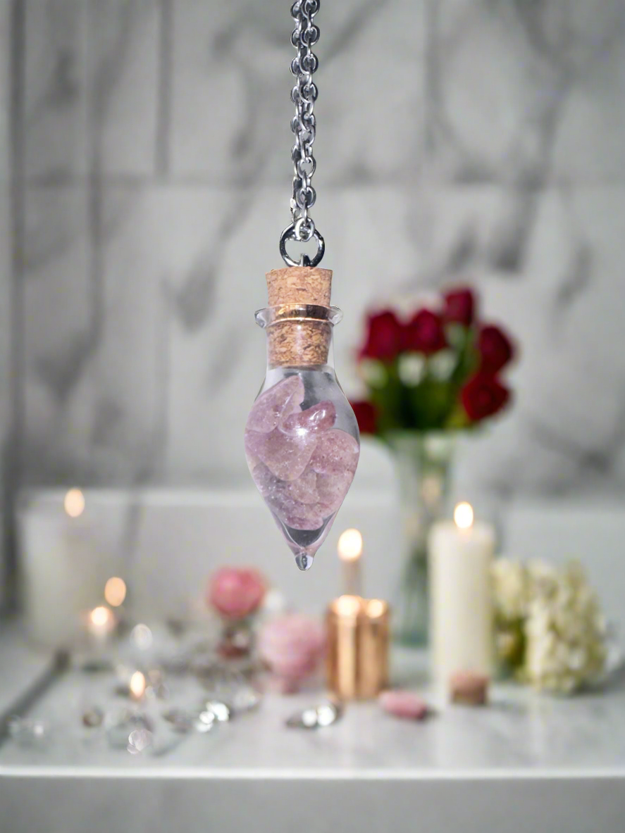 Strawberry Quartz Crystal Tear Drop Pendant