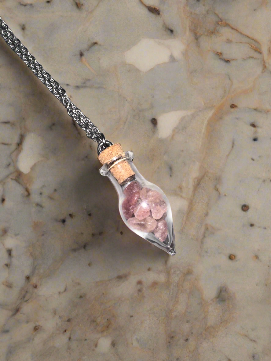 Strawberry Quartz Crystal Tear Drop Pendant