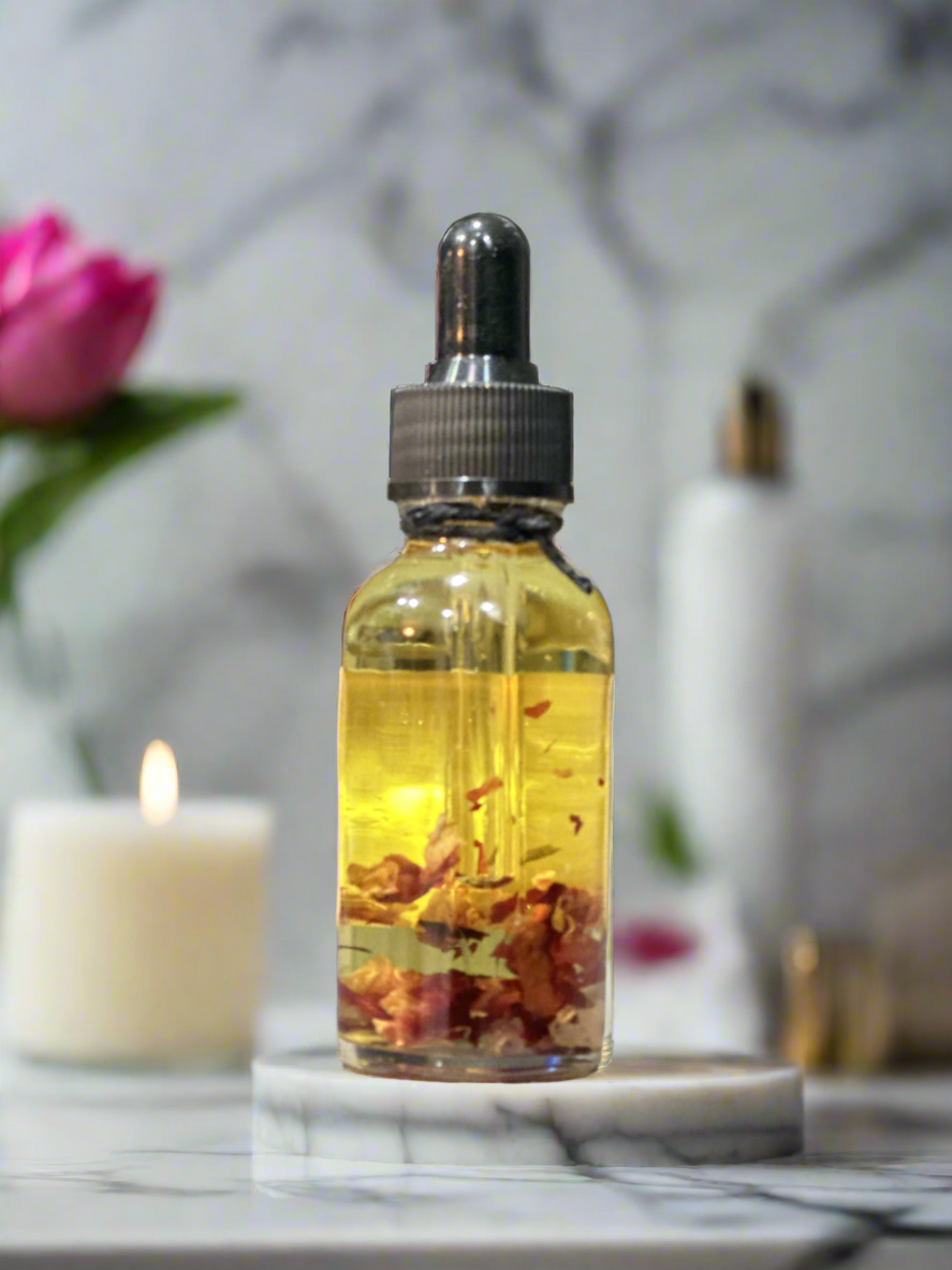 Face Oil infused with Rose Petals and Rose Quartz