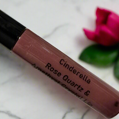 Cinderella Lip gloss infused with Rose Quartz and Amethyst Crystals.