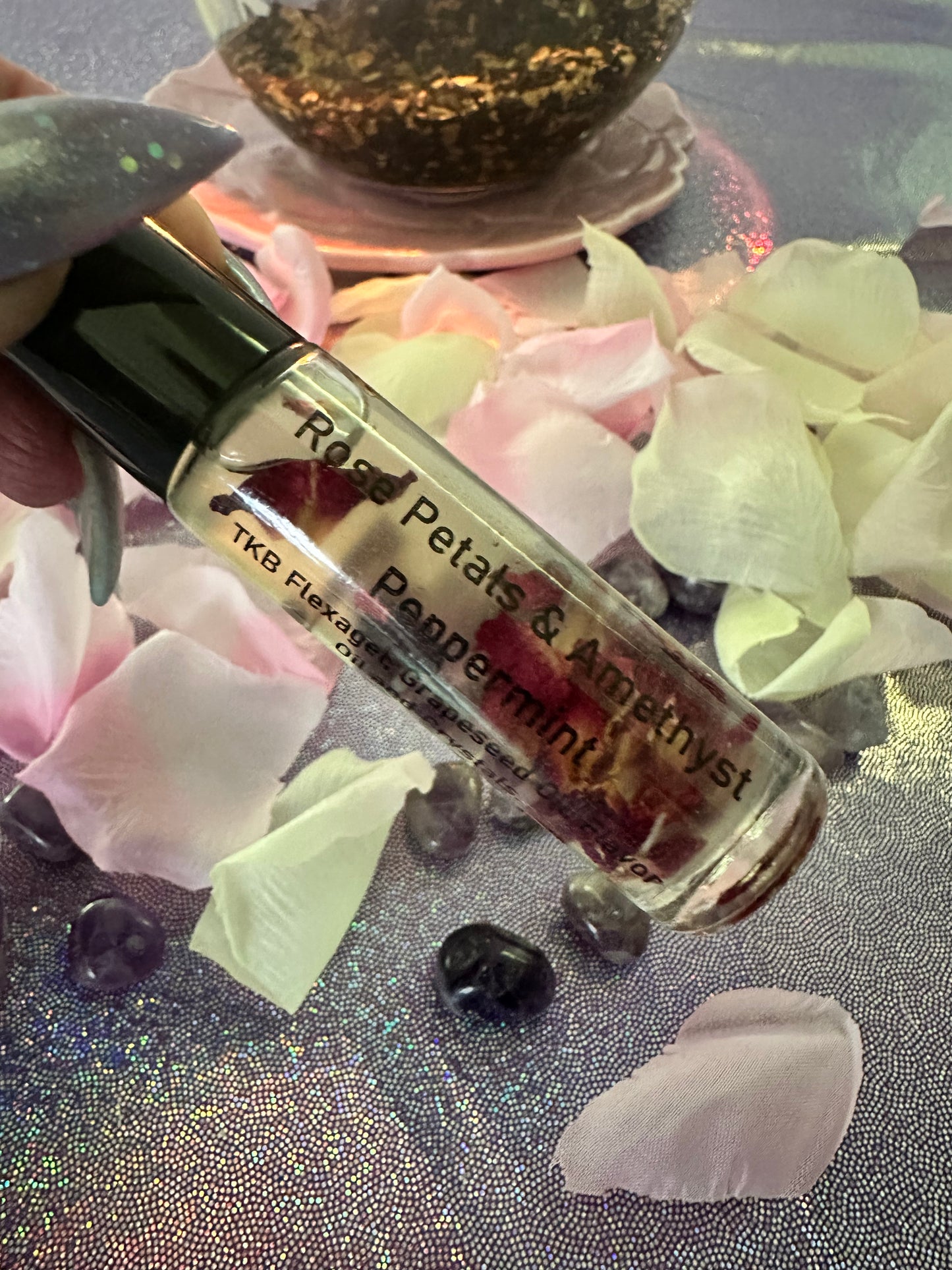 Lip Oil with Rose Petals and Amethyst