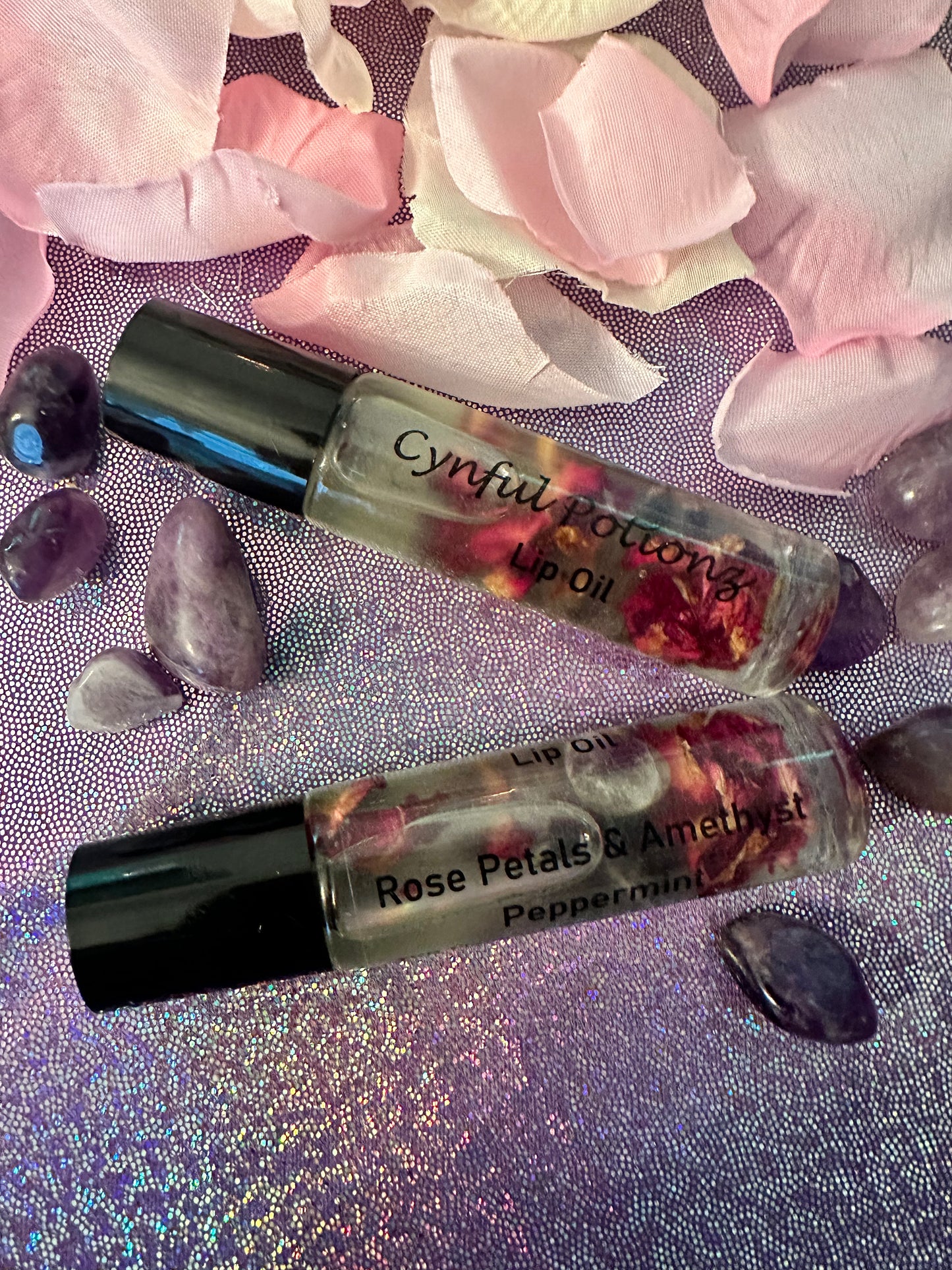 Lip Oil with Rose Petals and Amethyst