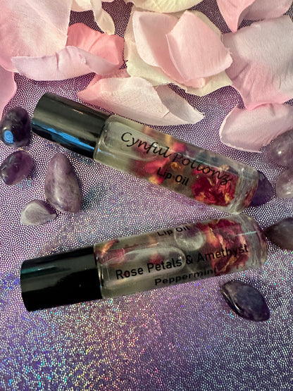 Lip Oil with Rose Petals and Amethyst