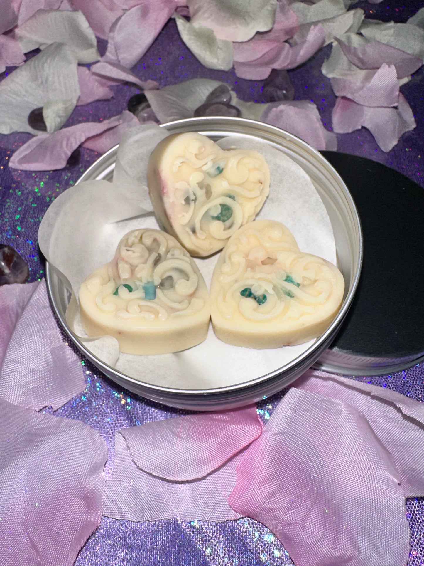 Heart Shaped Lotion Bar with Crystals and Flowers Choose Options